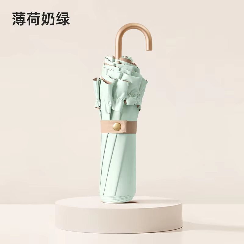 Parapluie à crochet incurvé pliable en dentelle de couleur unie, Protection solaire UV UPF50 + à colle colorée, Parasol Portable léger pour femmes: Bleu