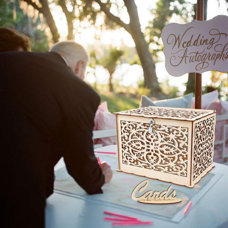DIY Delicate Rustic Wood Card Box Wedding Card Box With Card Sign Wedding Anniversary Party Decorations Hollow