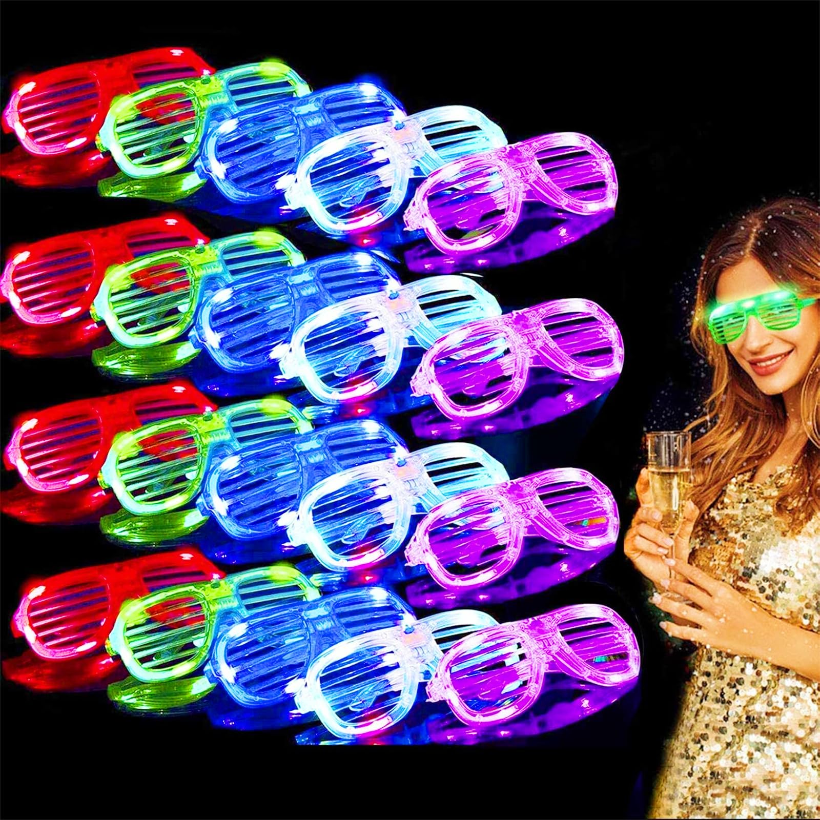 5-100PCS LED Light Up Glasses Cool Wireless Luminous Neon Sunglasses Glow in The Dark Halloween Party Supplies Christmas