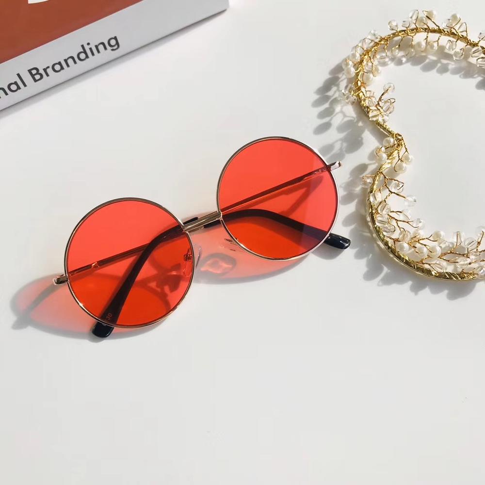 Gafas de sol redondas Retro de para mujer, gafas de sol de aleación para niños, gafas de sol para mujer, gafas con montura para Conductor, accesorios para coche: Rojo
