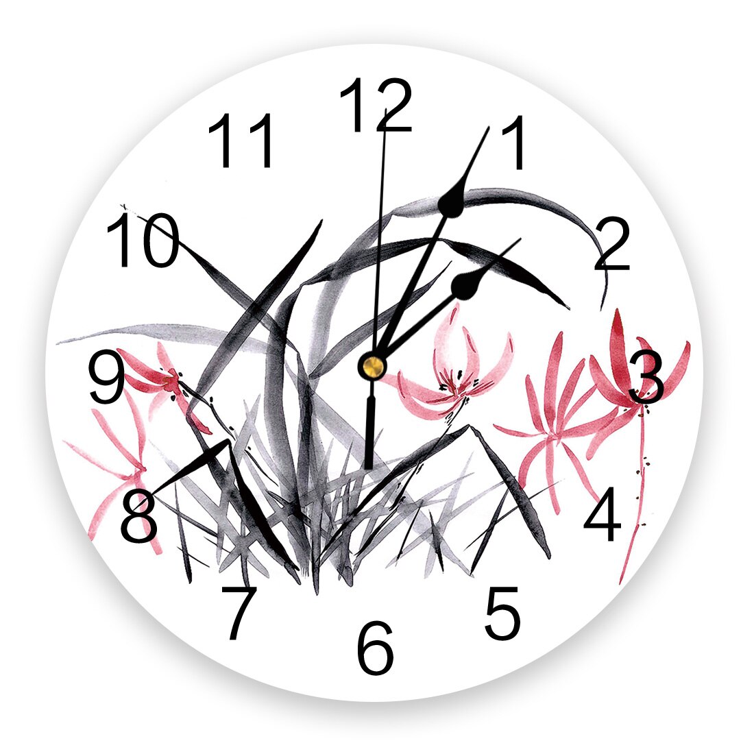 Horloge murale en pvc effet encre, motif plante et fleur, horloge numérique, décoration d'intérieur, décoration de salon moderne: Wxf 02526 ckaz 1