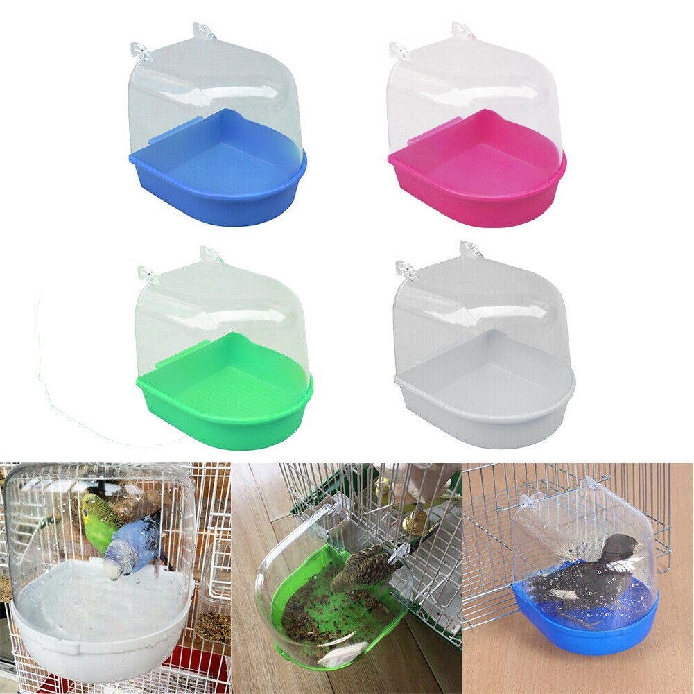 Plast papegøje fugl badekar med hængende kroge akryl gennemsigtig kæledyr bur parakit vand badekar kasse