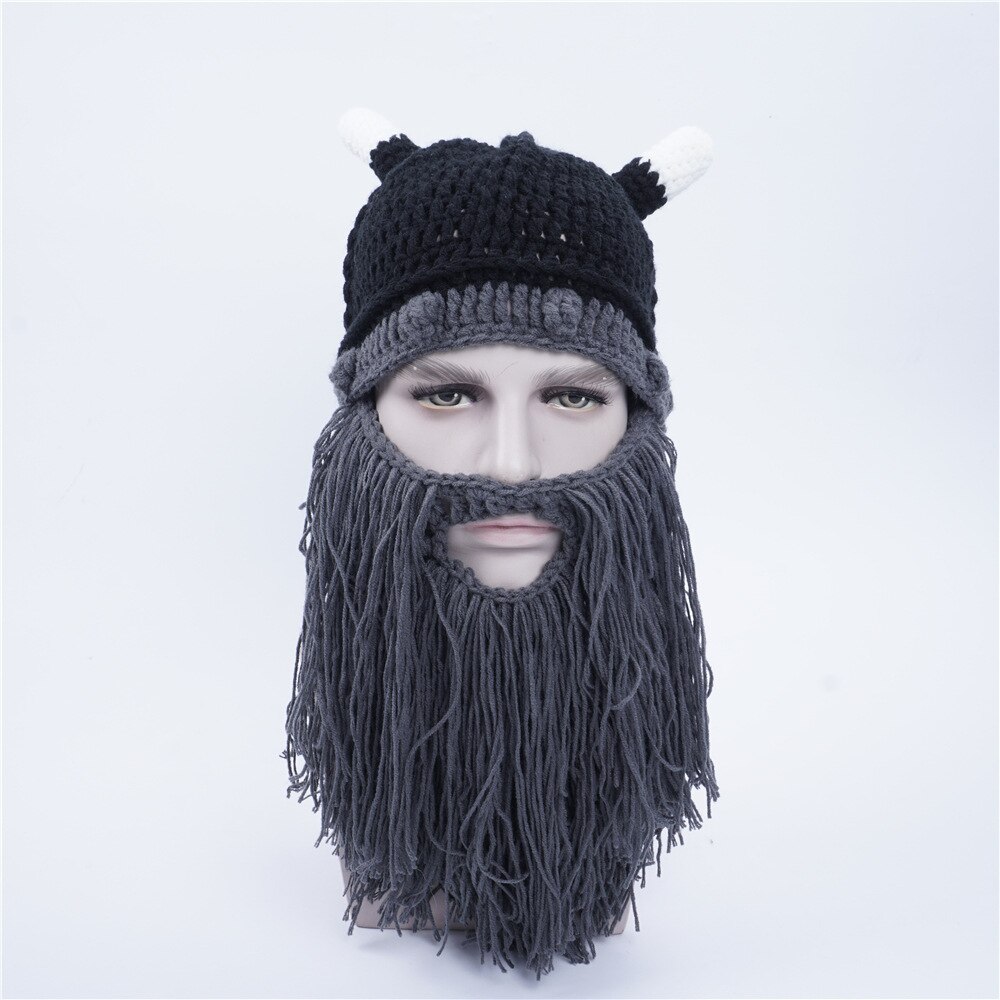 Halloween män hattar höst vinter håll dig varm personlighet behornad skäggmask mössa handgjorda ullstickade roliga festkepsar
