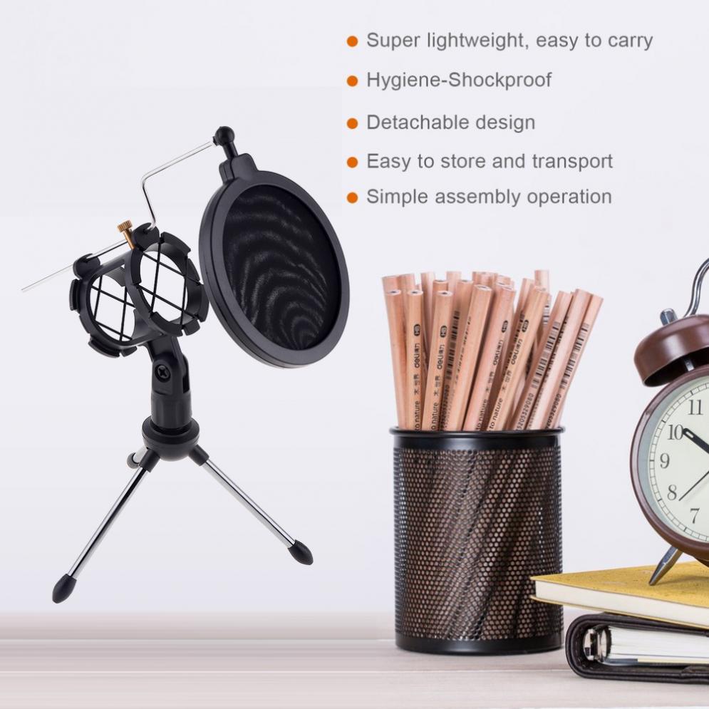 Metal Microphone Stand Tripod with Microphone Wind Rack for Meeting / Singing / Speech