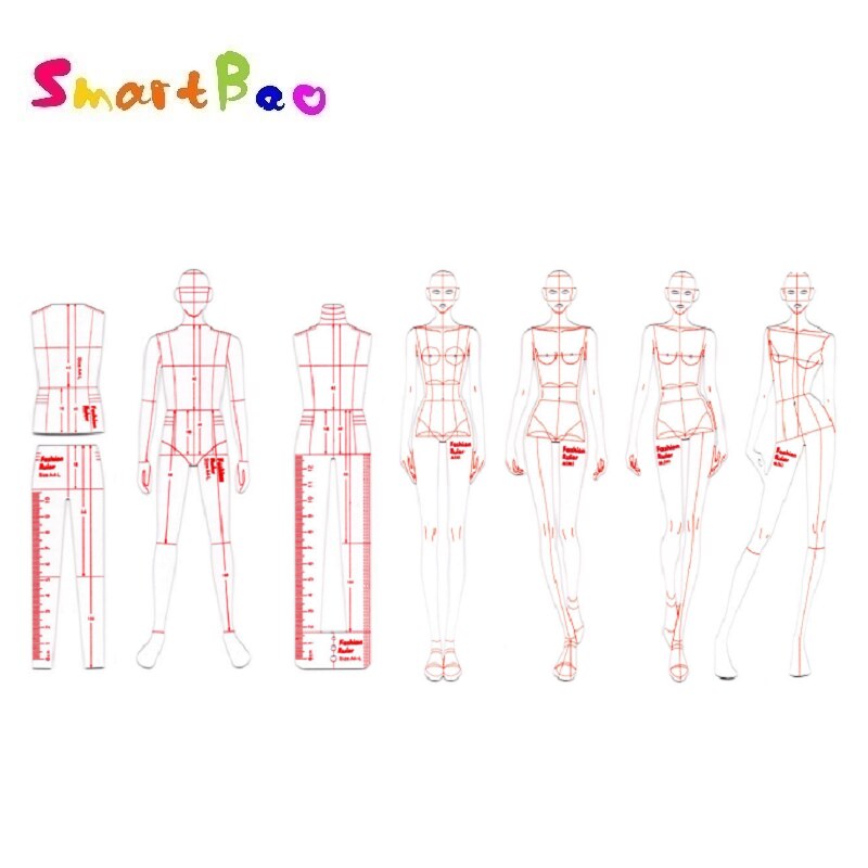 Male Ruler Garment Effect Style Men Drawing Template Ruler Original Model 25cm Height: Men add Women B