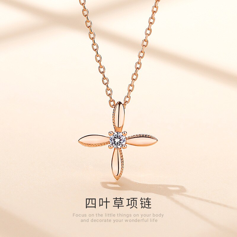 Coolkala Internet Celebrity Klavertje Vier Ketting Sterling Zilveren Mori Stijl Ins Stijl Choker Rose Goud Vier-C: Default Title