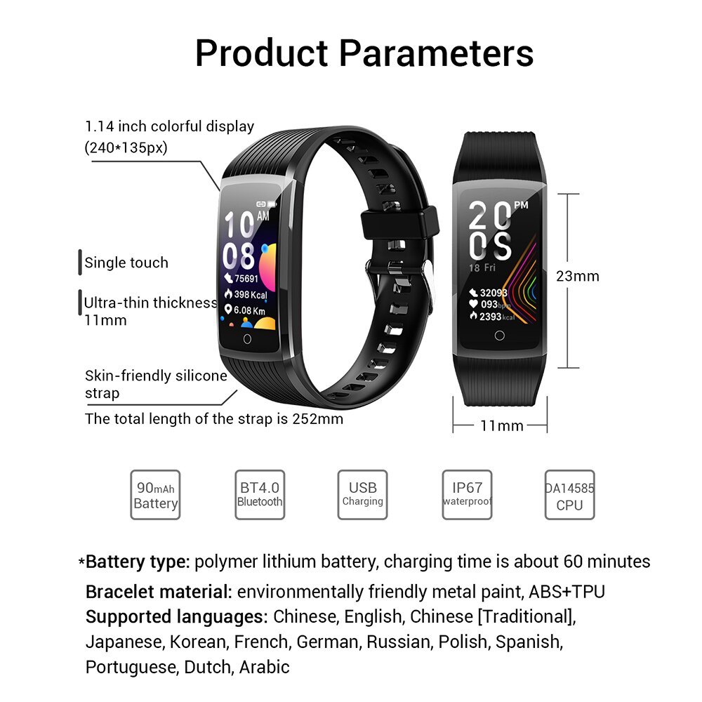 Reloj inteligente deportivo R12 de TPU, dispositivo resistente al agua, con control del ritmo cardíaco, contador de pasos, bluetooth y USB