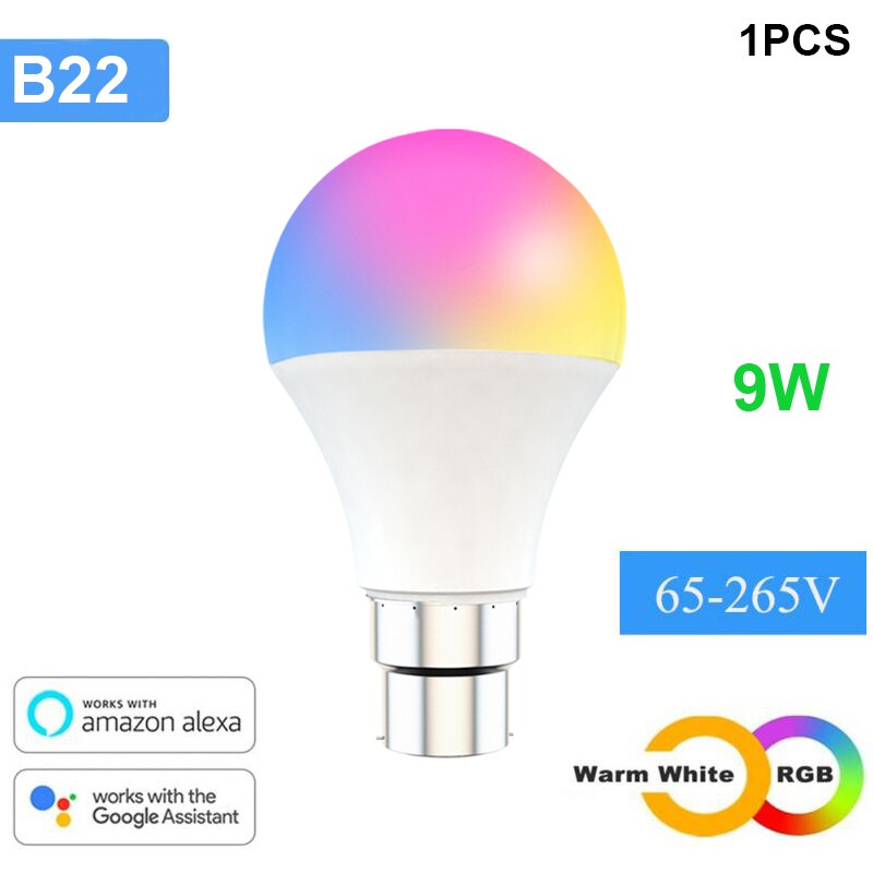 5W WiFi Smart Light Bulb E27 B22 Dimmable RGB+CCT 85-260V Smart Light Bulb Voice Control Work With Alexa Google Home: B22
