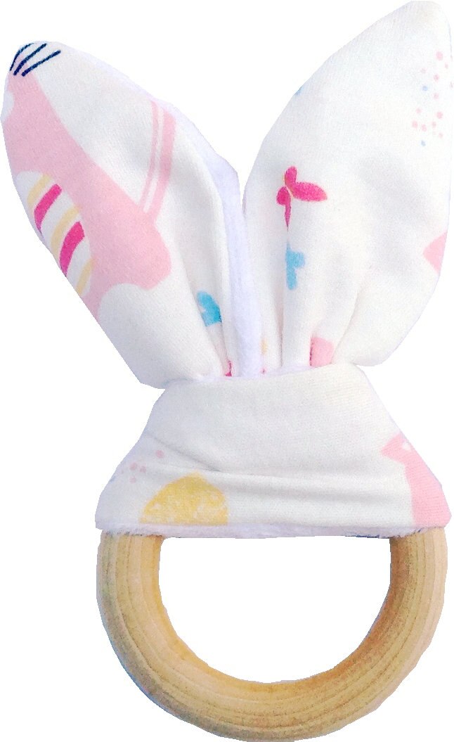 70mm Houten Natuurlijke Bunny Zintuiglijke Baby Tandjes Ringen Met Stof Baby Bijtring Speelgoed Voor Oral Care Dental Care Voor pasgeboren Baby
