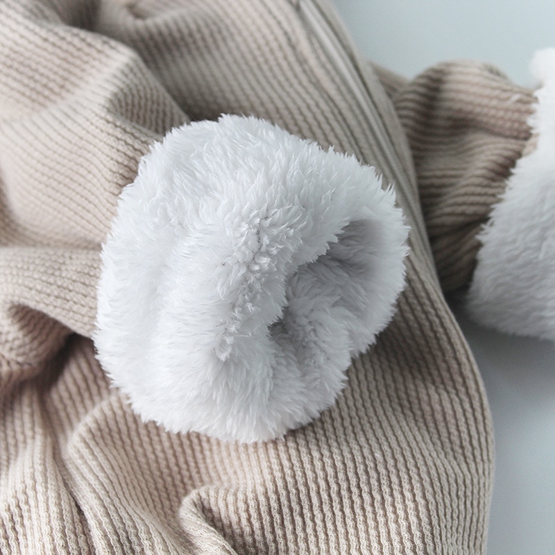 Bunny Baby Winter Rompertjes Voor Jongens Jumpsuit Pluche Voering Baby Meisje Romper Lange Oren Hooded Baby Onesie Peuter Baby Kleding 1Pc