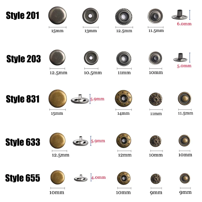 24-150set/box Metal Snap Fasteners Button Stainless Steel 633# Snap Buttons Sewing Accessories for Clothing Jacket Leather Craft
