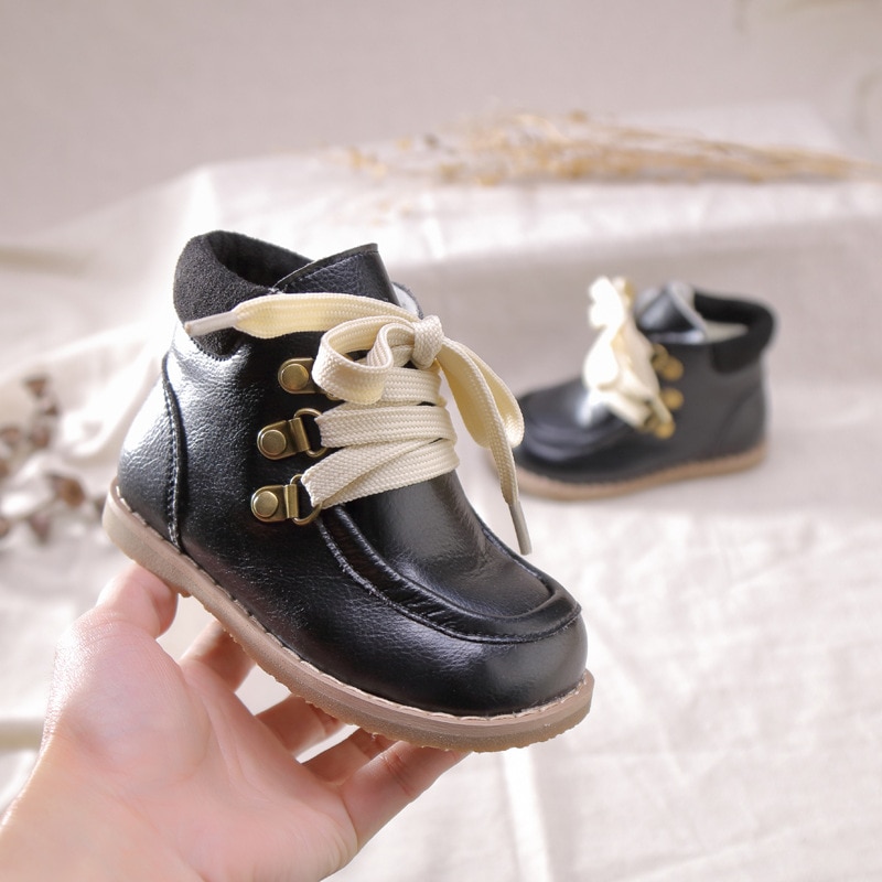 ULKNN Children's Boots Autumn Winter Baby Outdoor Shoes PU Leather Warm Girls Princess Shoes Comfortable Low Anti slip