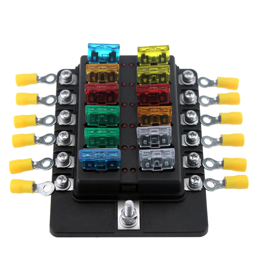 12- vejs blade sikringsboks holder sikringsblokke led indikator 10 stk sikringer 10 stk terminaler til bilbåd marine campingvogn 12v 24v