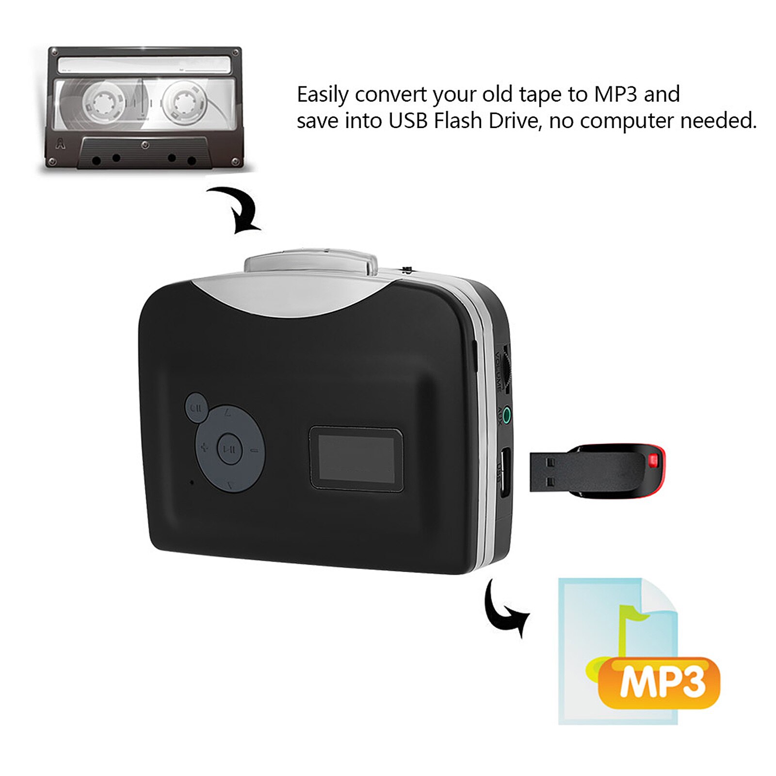 Ezcap 230 Cassette Converter Tape Naar MP3 Converter Bespaar In Usb Flash Disk Auto Partitie Standalone Recorder Met Oortelefoon