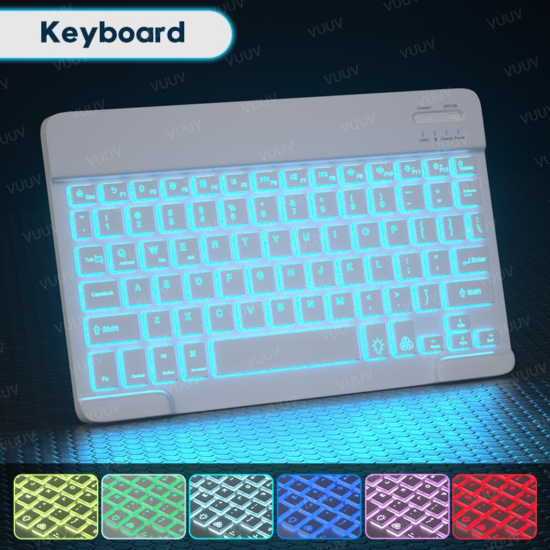 Teclado retroiluminado de arco iris para tableta, teléfono, portátil, español, ruso, portugués, inalámbrico, Bluetooth, para Xiaomi, Samsung: White 02