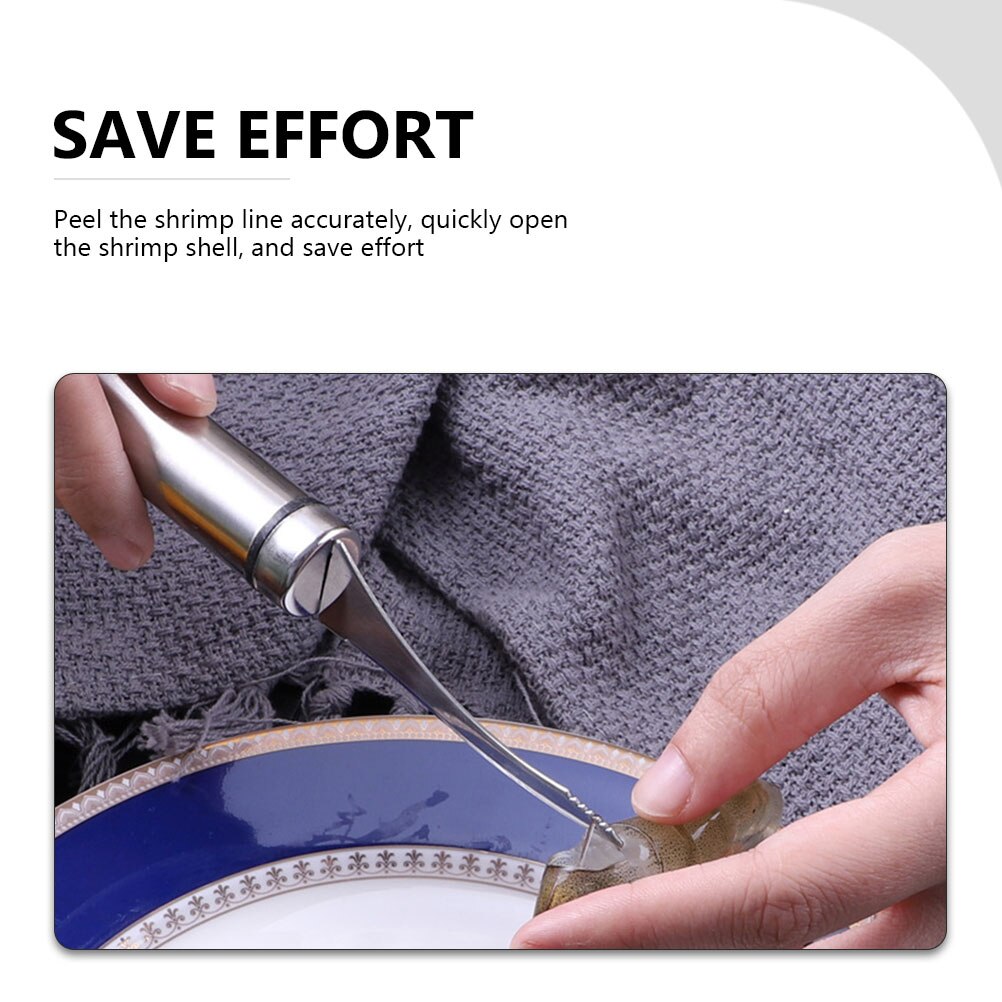 3Pcs Stainless Steel Shrimp Cleaning Tools Shrimp Line Peeling Tools with Wooden Handles