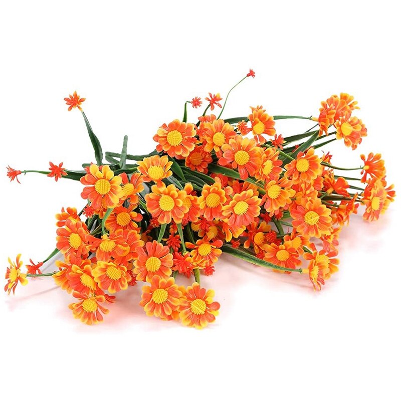 6 Bunches of Outdoor Artificial Daisy Flowers for Outdoor Greening Garden Porch Farm Decoration (Orange Red)