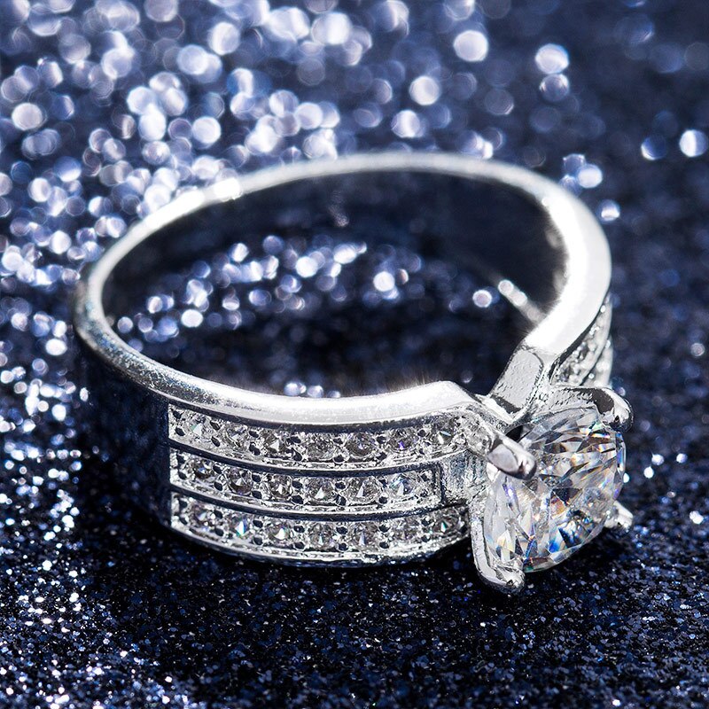 HUITAN Wedding Ring Band Brilliant Cubic Zircon Prong Setting Engagement Ring With Micro Paved Bridal Women Ring