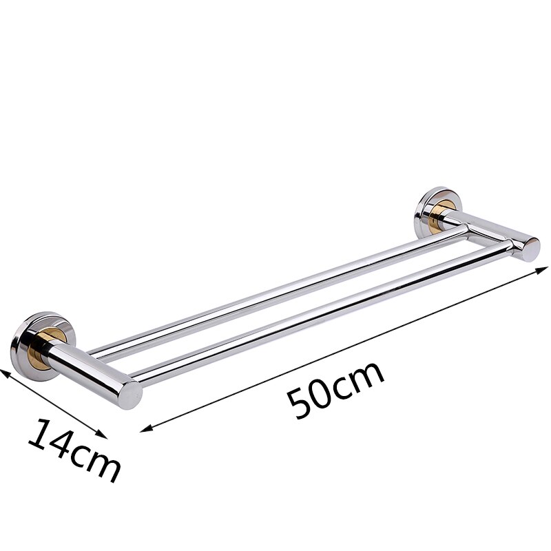 Stainless Steel Bath Towel Holder Bathroom Towel Bar Wall Mounted Towel Hanger 2 Layer Towel Racks 50*14cm