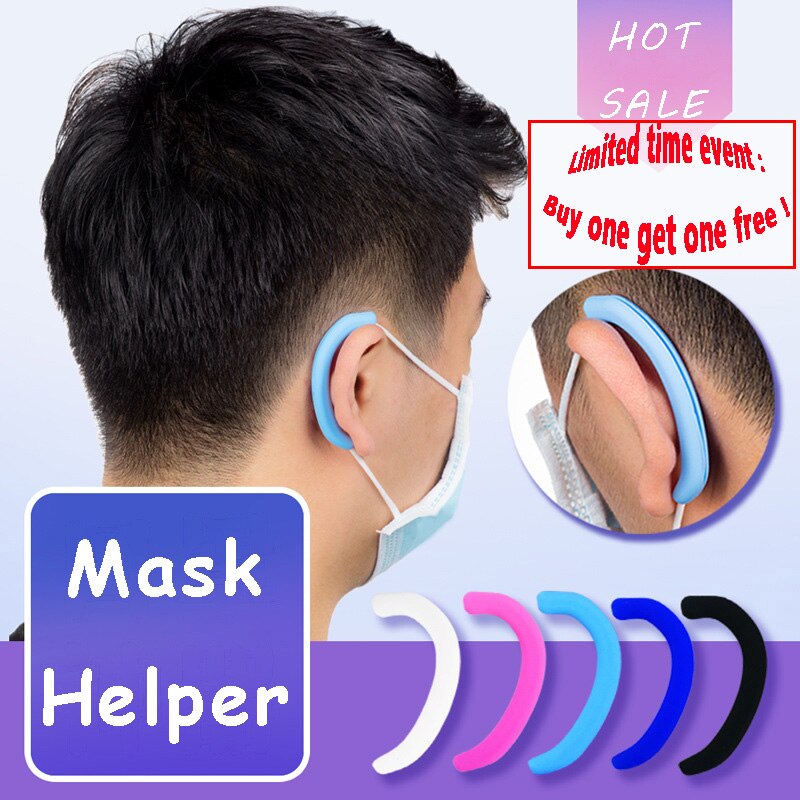Mascarilla de silicona blanda con gancho para la oreja, orejeras invisibles de reciclaje, y antidolor antigoteo, 1 par