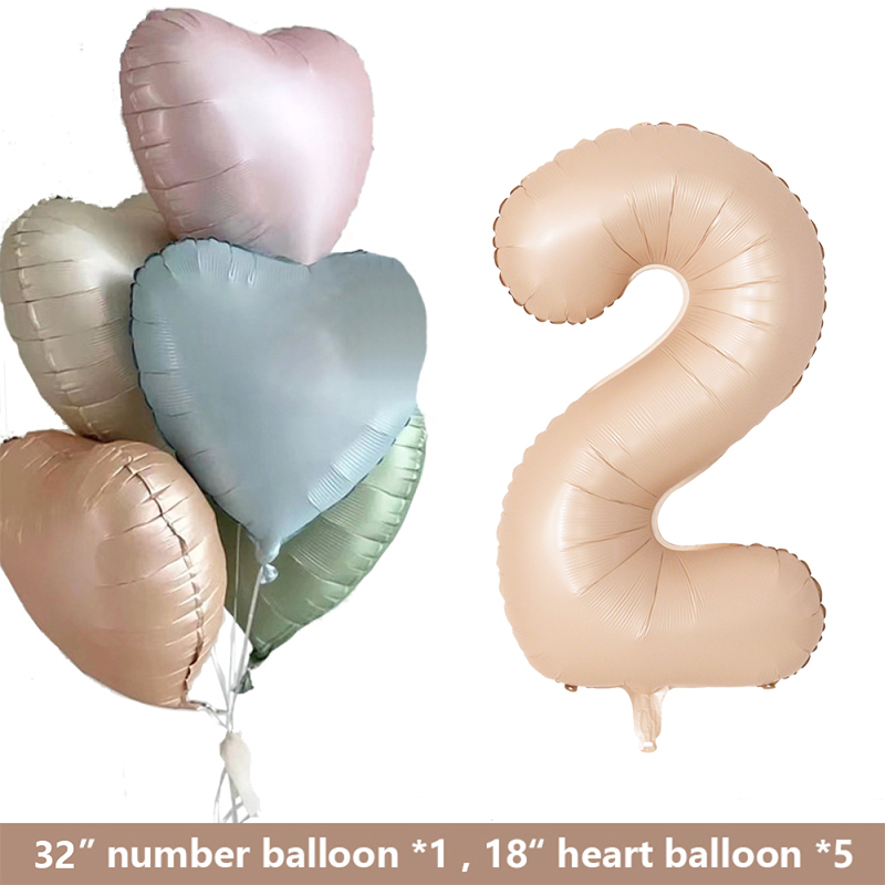 1set Retro Caramel Heart Balloons with 32inch Number Foil Balloon For Kids 1st Birthday Party DIY Decoration Supplies Wedding: AGATE