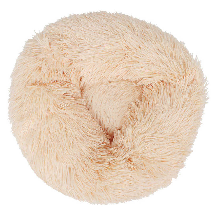 Pet Bed Round Shape Plush Soft Plush Dog Cat Puppy Sleeping Winter Warm Cushion: Beige / S