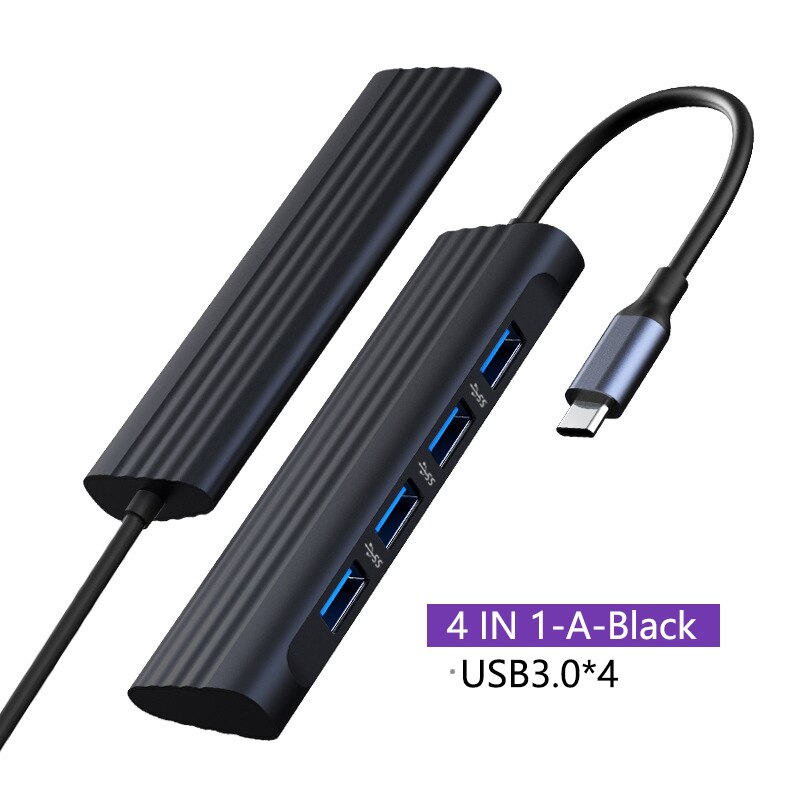 GOOJODOQ USB C HUB Type C to Multi USB 3.0 HUB HDMI Adapter Dock for MacBook Pro Huawei Mate 40 USB-C Splitter Port Type C HUB: 4 IN 1-A-Black