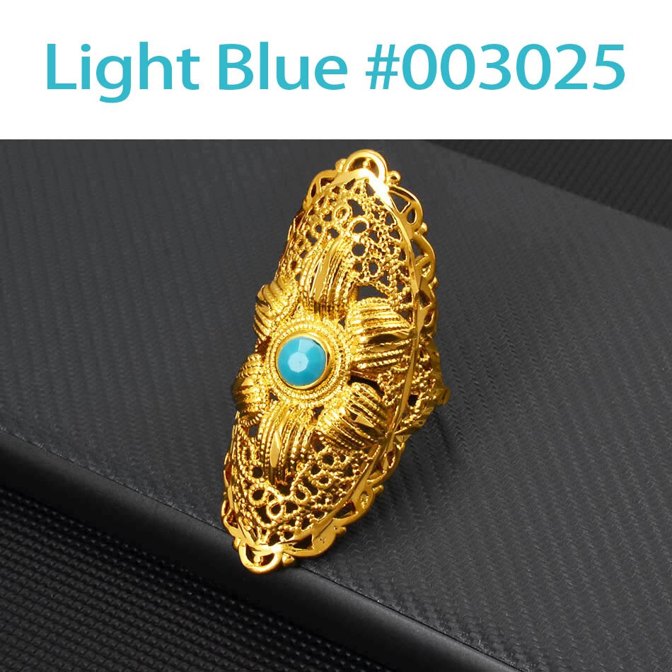 Anniyo Ethiopian Big Ring Gold Color for Women Trendy African Arab Ring Middle East Jewelry Charm Party Wedding #003025: Light Blue