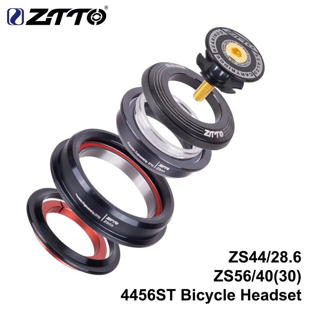 ZTTO Mountain Bicycle Internal Headset 44mm 56mm MTB Threadless Sealed Bearing 45 Degree ZS44 ZS56 Tapered Straight Fork Steerer: 4456ST-black