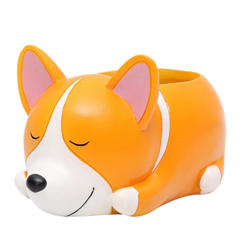 Maceta de resina con 8 dibujos de perros, jarrón de flores, suculento, animal dormido, para la espalda, para estudiantes: A2