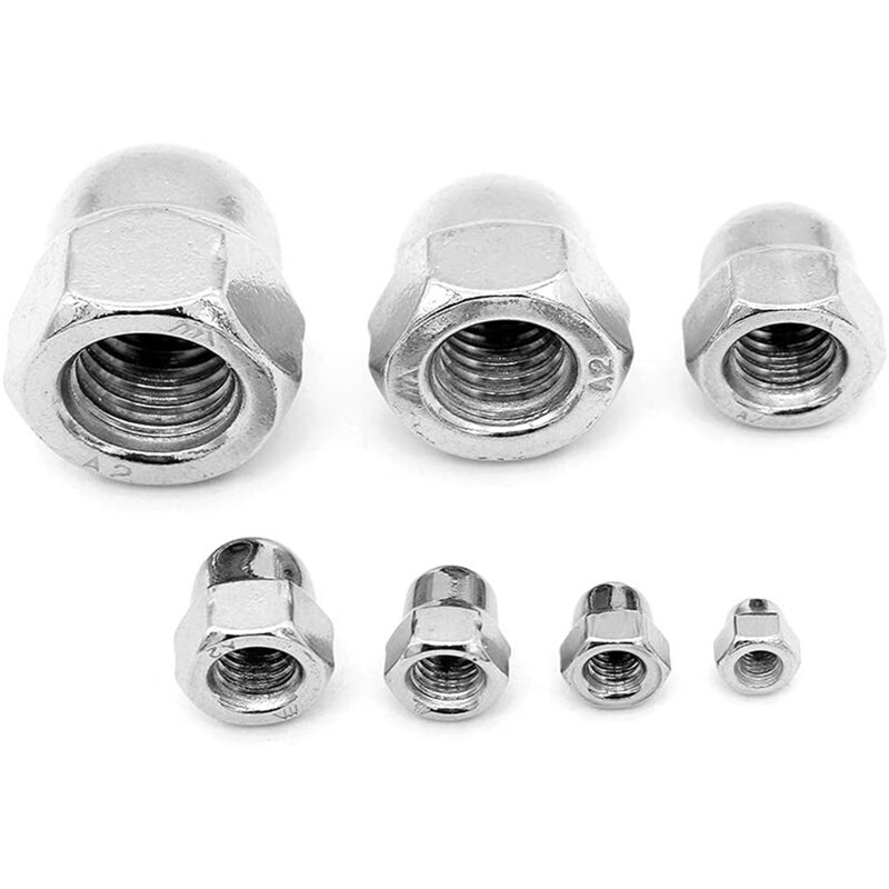 180 Pcs Stainless Steel Dome Cap Nuts Hexagon Hex Head Cap Nut Bolt Set for Screws and Bolts M3 M4 M5 M6 M8 M10 M12