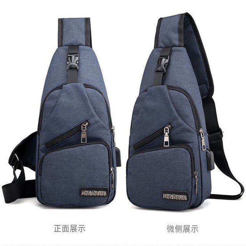 Multi-functional men's leisure one-shoulder bag for travel outside the door USB charging must-have chest bag: Blue