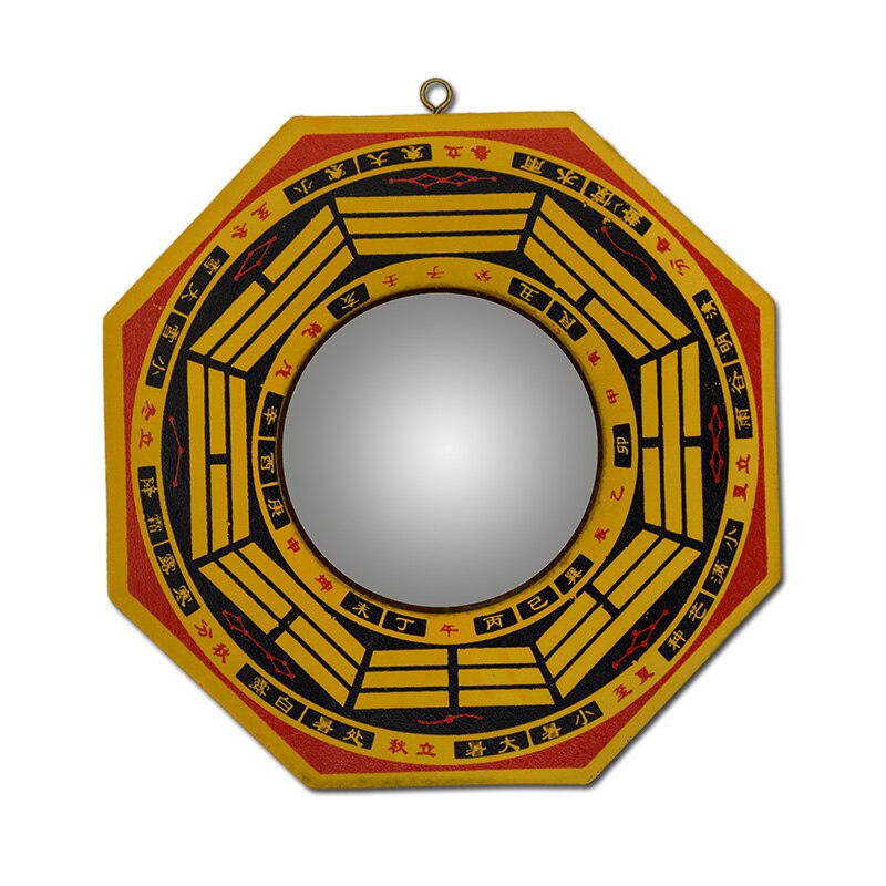 Feng Shui Yellow Wood Concave Convex Bagua Mirror Wall Hanging The 8 hexagrams mirror