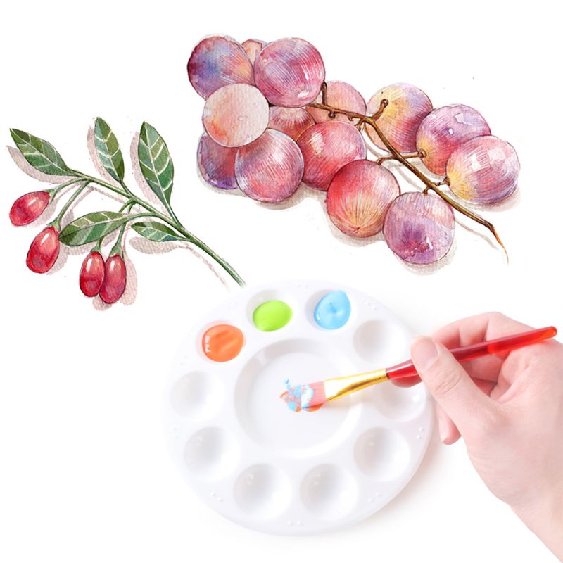 Paleta de paleta de pintura, bandeja redonda de plástico, paleta de mezcla de acuarela, manualidades DIY, suministros de arte para niños