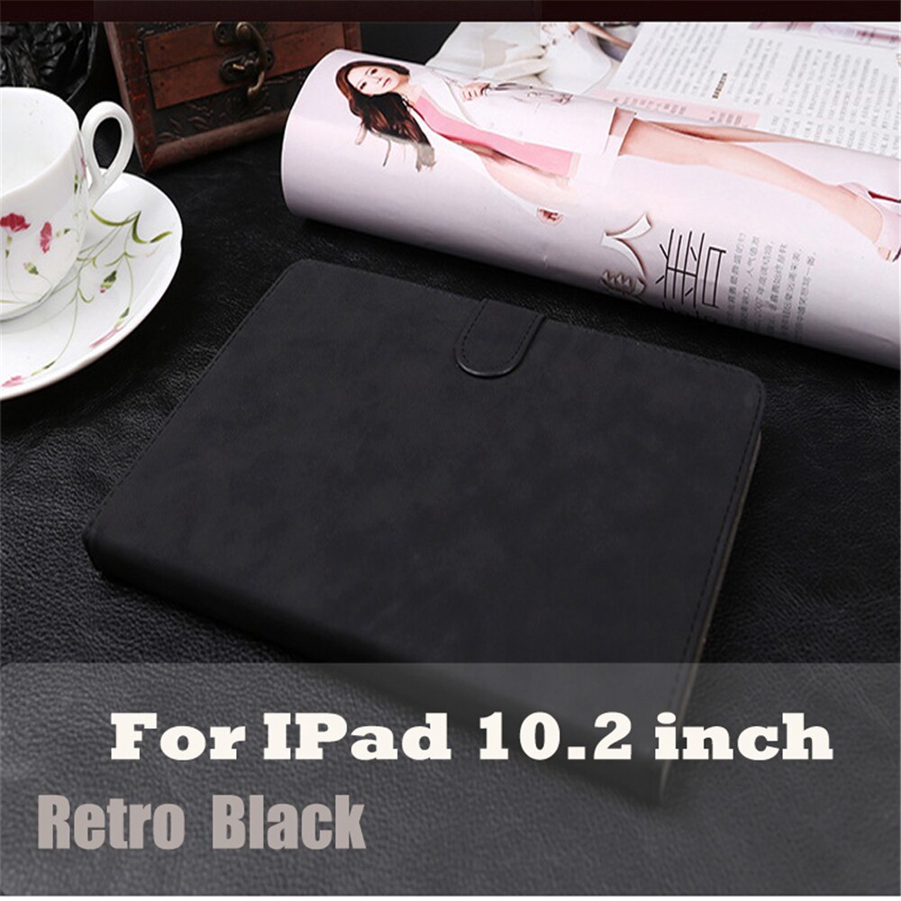 Scrub leren hoesje voor ipad 10.2 , wake-up/sleep cover, hoesje voor ipad air 2 9.7 hoesje voor ipad 7th generatie: Retrozwart