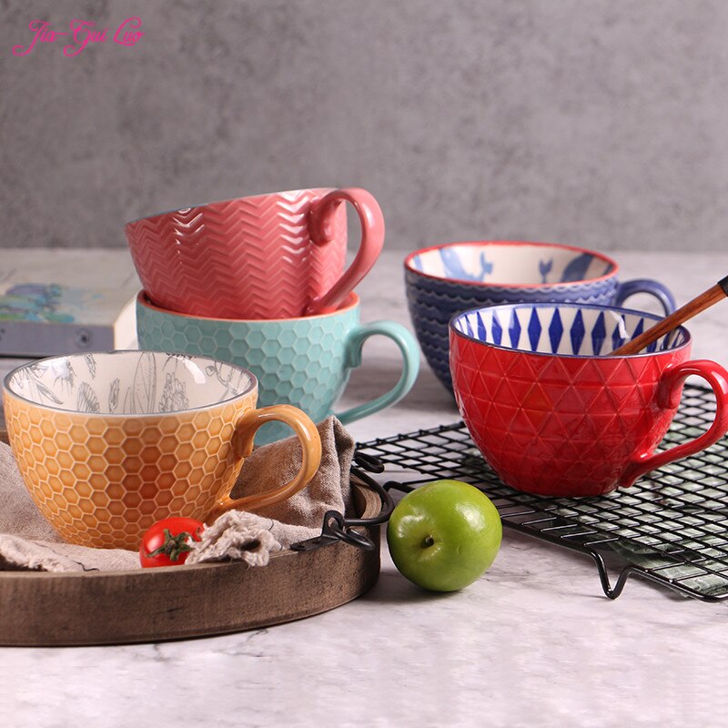 Keramische Handgeschilderde Koffiekopje Creatieve Vintage Cup Cafe Bar Levert Reliëf Persoonlijkheid Ontbijt Cup