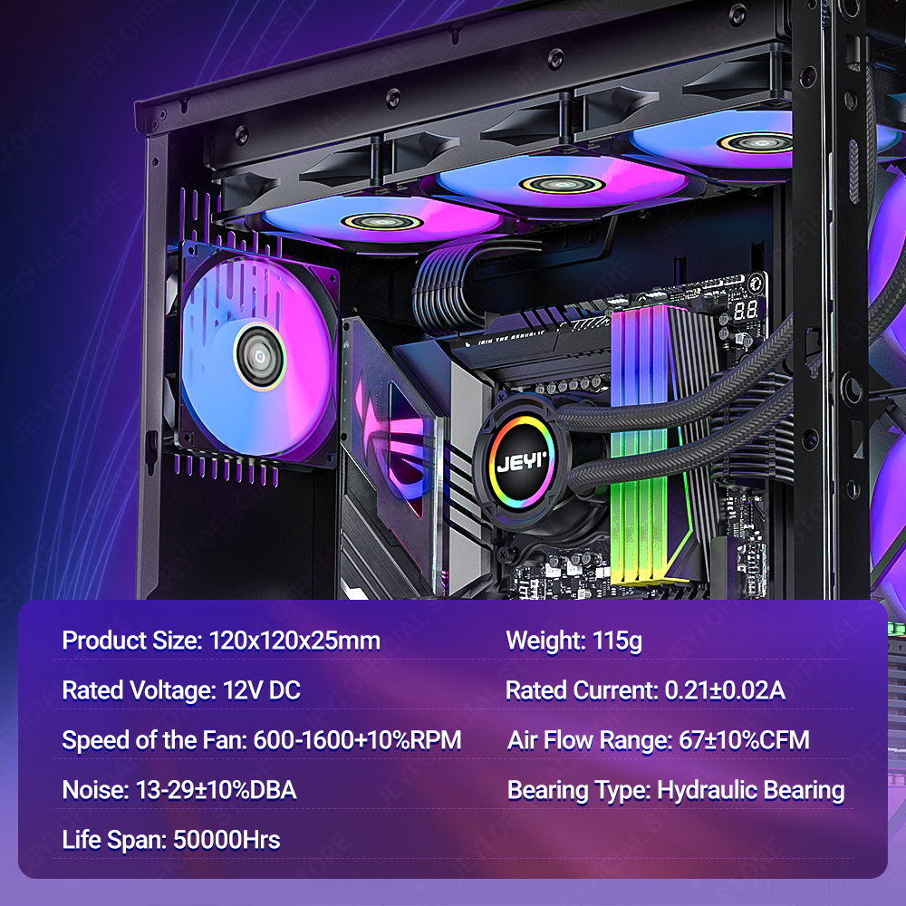 JEYI 120mm PC ARGB Cooling Fan AURA SYNC RGB Computer Fans Ultra Silent Heatsink Ventilador with 4PIN PWM and 5V 3PIN ARGB Port