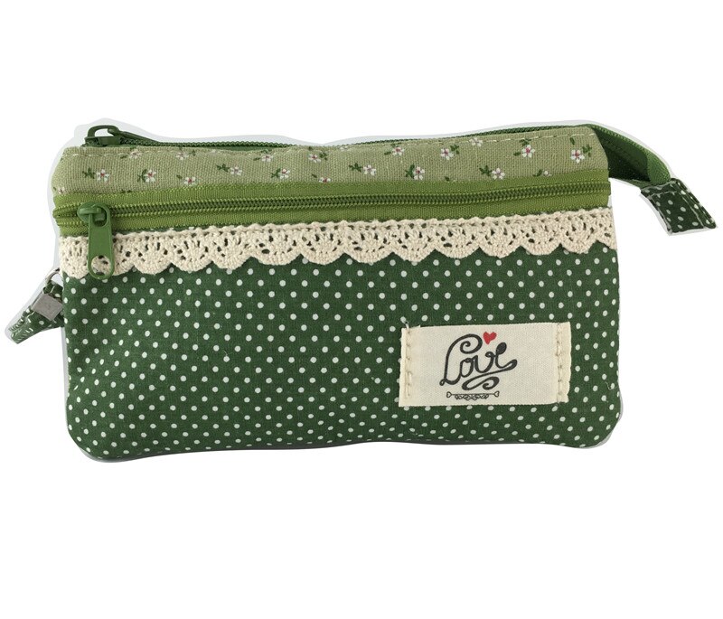 Women Wallets linen Female Long wallet Purses for girls Hasp Coin Pocket dot printing Zipper Clutch: green