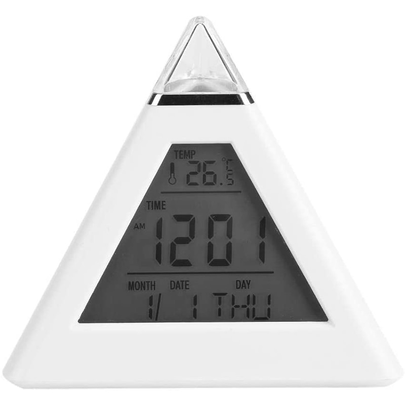 Digitale wekker kleine lcd piramide wekker 7 kleuren veranderende desktop tafelklok thermometer met snooze-functie