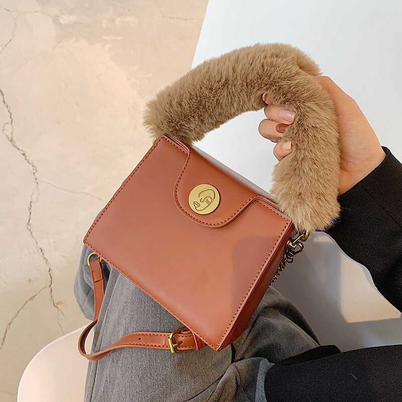 Miękki pluszowy zimowy uchwyt dużego ciężaru torba modny projektant kobiet torba na ramię wysoki sens łańcucha torba typu posłaniec rozrywka pani kopertówka