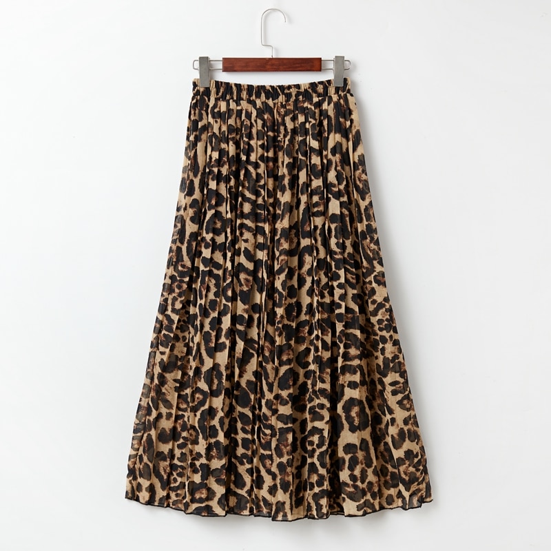 Jupe longue plissée en mousseline de soie pour femmes, motif léopard, style Boho, bleu, rouge, vert, Vintage, ligne a, été, automne
