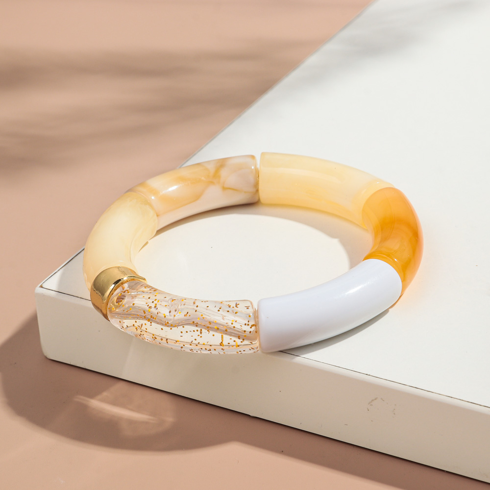 Nueva pulsera apilable de acrílico de tubo de bambú grande para mujeres y hombres, brazalete elástico con cuentas gruesas de resina colorida Vintage, joyería para parejas