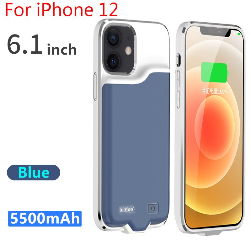 I12 Silm Silikon stoßfest Batterie Ladegerät Fall Für iPhone 12 Pro Max Power Bank Fällen Für iPhone 12 Mini Lade abdeckung Capa: ForiPhone 12-Blue