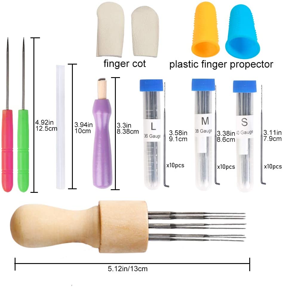LMDZ 3 Sizes Felting Needles, 43 Pieces Felting Tools, Needle Felting Tools with Wood Handle, Awl, Instruction for Needle Felt