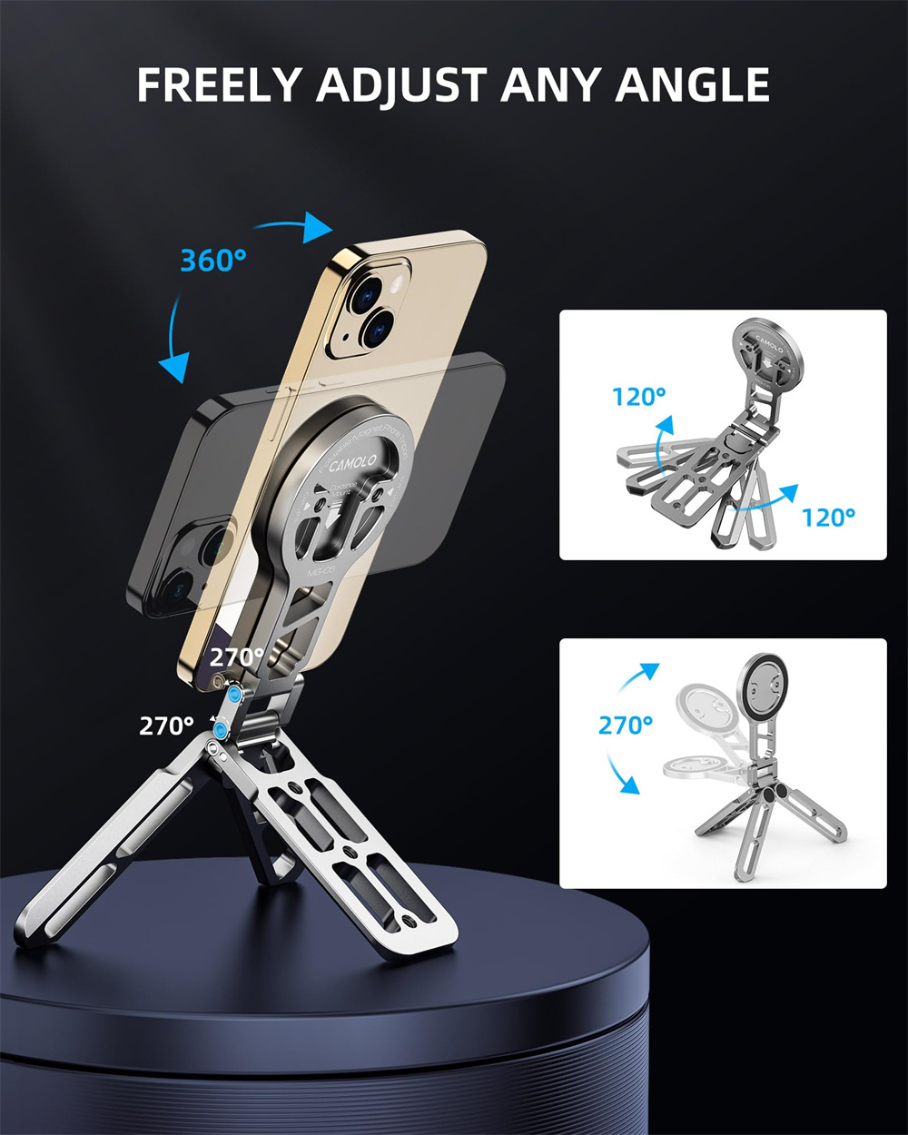 Supporto magnetico pieghevole per telefono tablet Maniglia per telefono Supporto per treppiede con supporto da scrivania Arca ColdShoe per iPhone 16/15/14/13 XIAOMI Magsafe