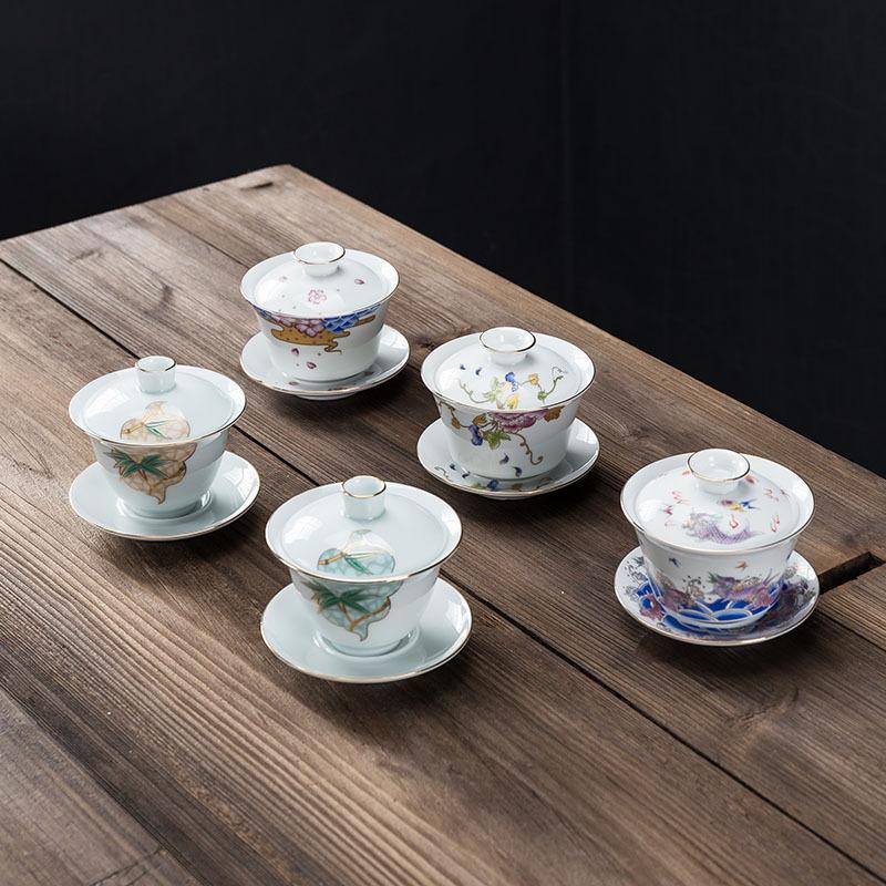 200ml kinesiske traditionelle gaiwan terrin kungfu te kopper porcelæn te skål håndmalet te sæt rejse te tilbehør