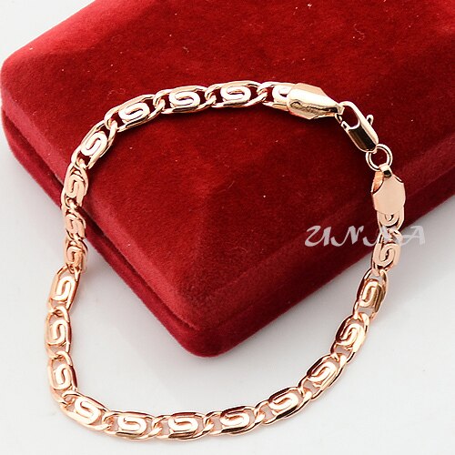 4.5mm Mens Womens Rose Gold Filled Chain Link Snail Bracelet Bangles Retails Costume Jewelry(NO RED BOX)