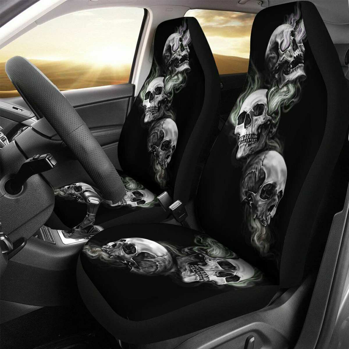 2 pièces housse de siège de voiture 3D crâne impression universelle voiture avant siège protecteur siège coussin couverture complète pour la plupart des voiture pour SUV siège de voiture