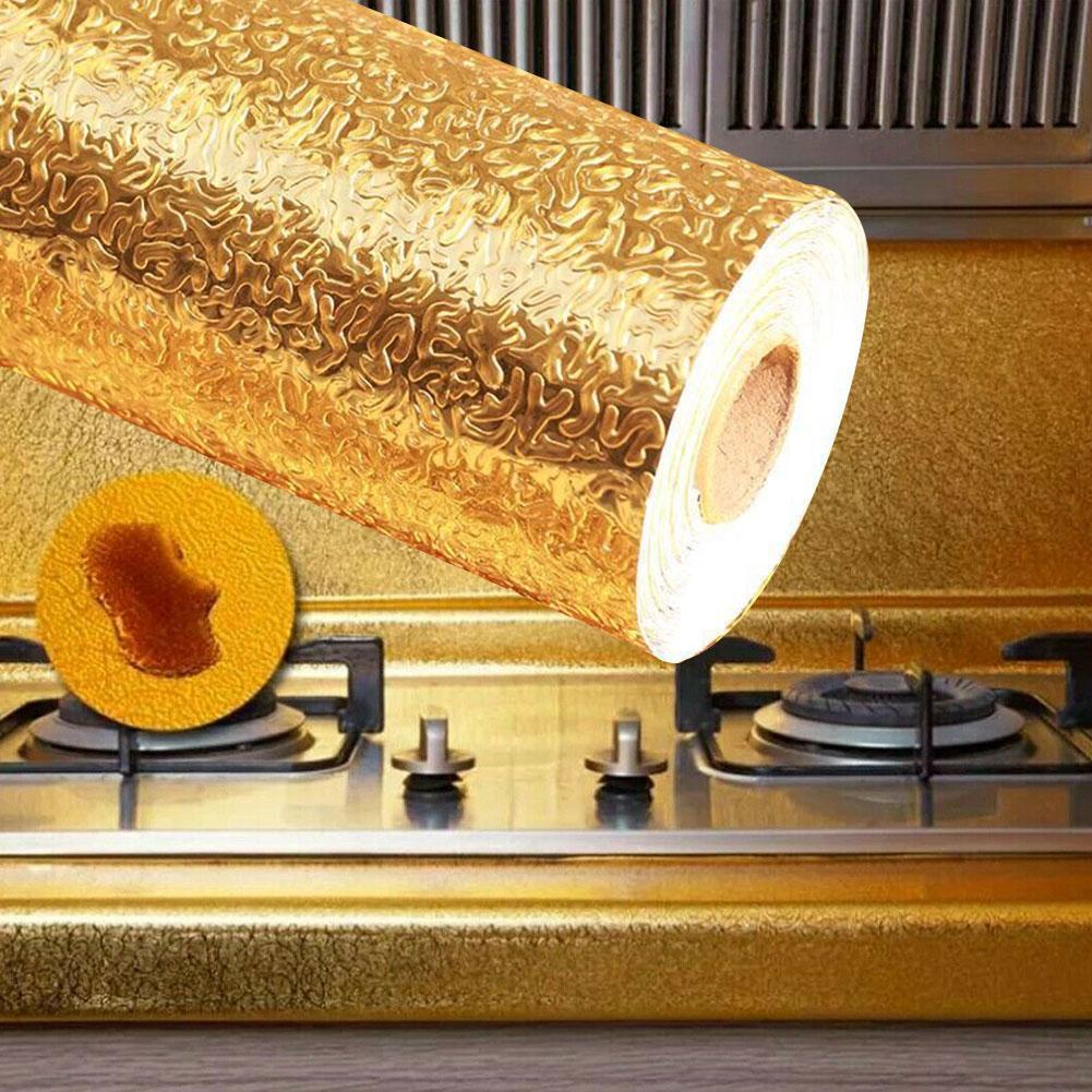 Gold Herde Küche Öl nachweisen Aufkleber Hohe Temperatur Zauberstab Selbst-Klebstoff Aluminium Aufkleber Schrank Beständig Haube Aufkleber Fo O4X8