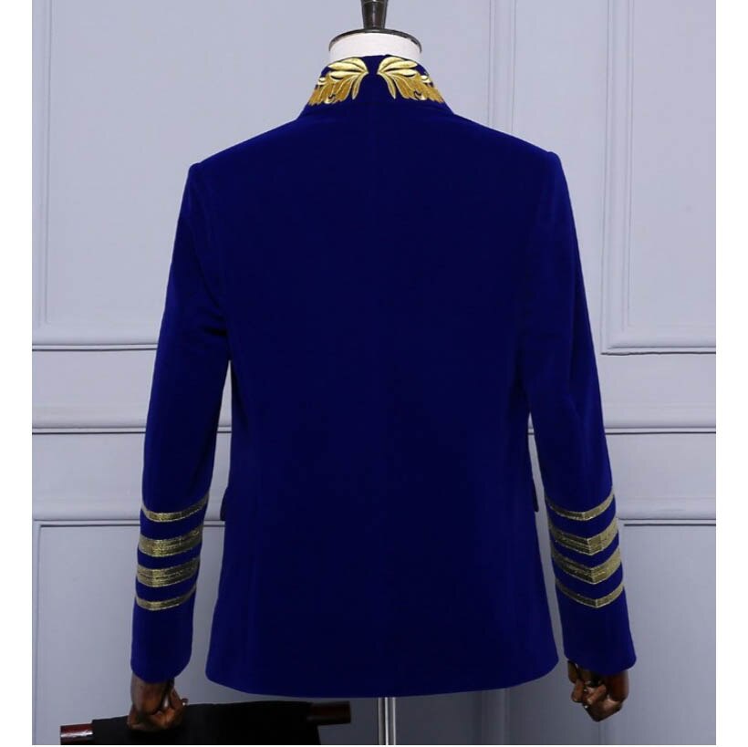 Gold Lapel Mens Blazer Slim fit Royal Blue Velvet Graduation Party Prom Jackets for Men Night Club Stage Suit Tops Dress Tuxedo